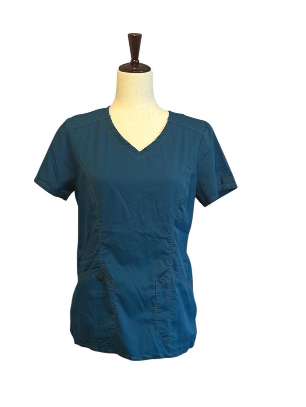 Women's Teal Scrub Set with Camouflage Waistband Pants Sz S